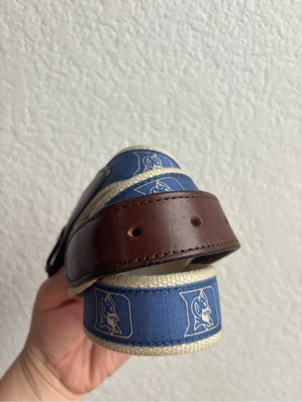 Vineyard Vines Belt Mens 36 Duke Blue Devils Canvas Leather Blue Collegiate